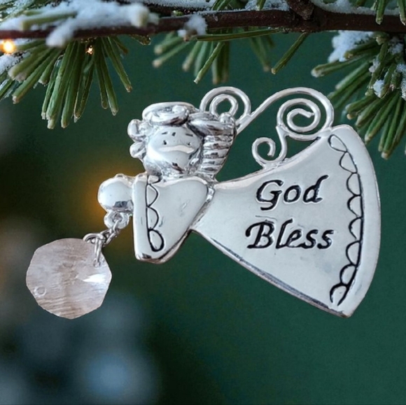 GANZ Other - Silver Tone Ganz Angel Ornament – “God Bless” Hanging Metal Christmas Decoration